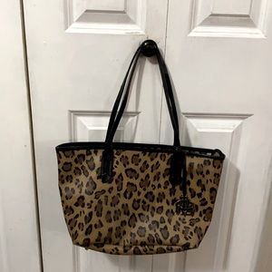 Ralph Lauren tote hand bag purse cheetah leopard print with gold tag